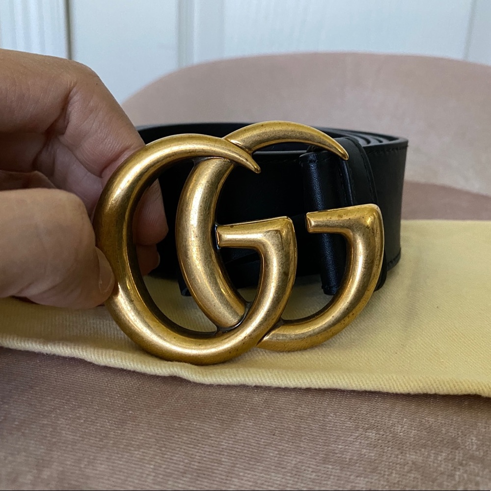 Authentic GUCCI Calfskin Double G Belt 80 32 Black